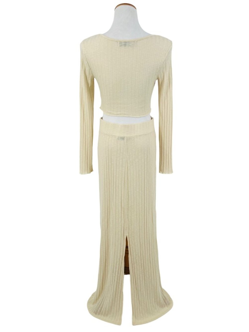 NWOT Free People Beige Soft Ribbed Knit Top & Maxi Skirt 2 Piece Set L Boho - Picture 9 of 13